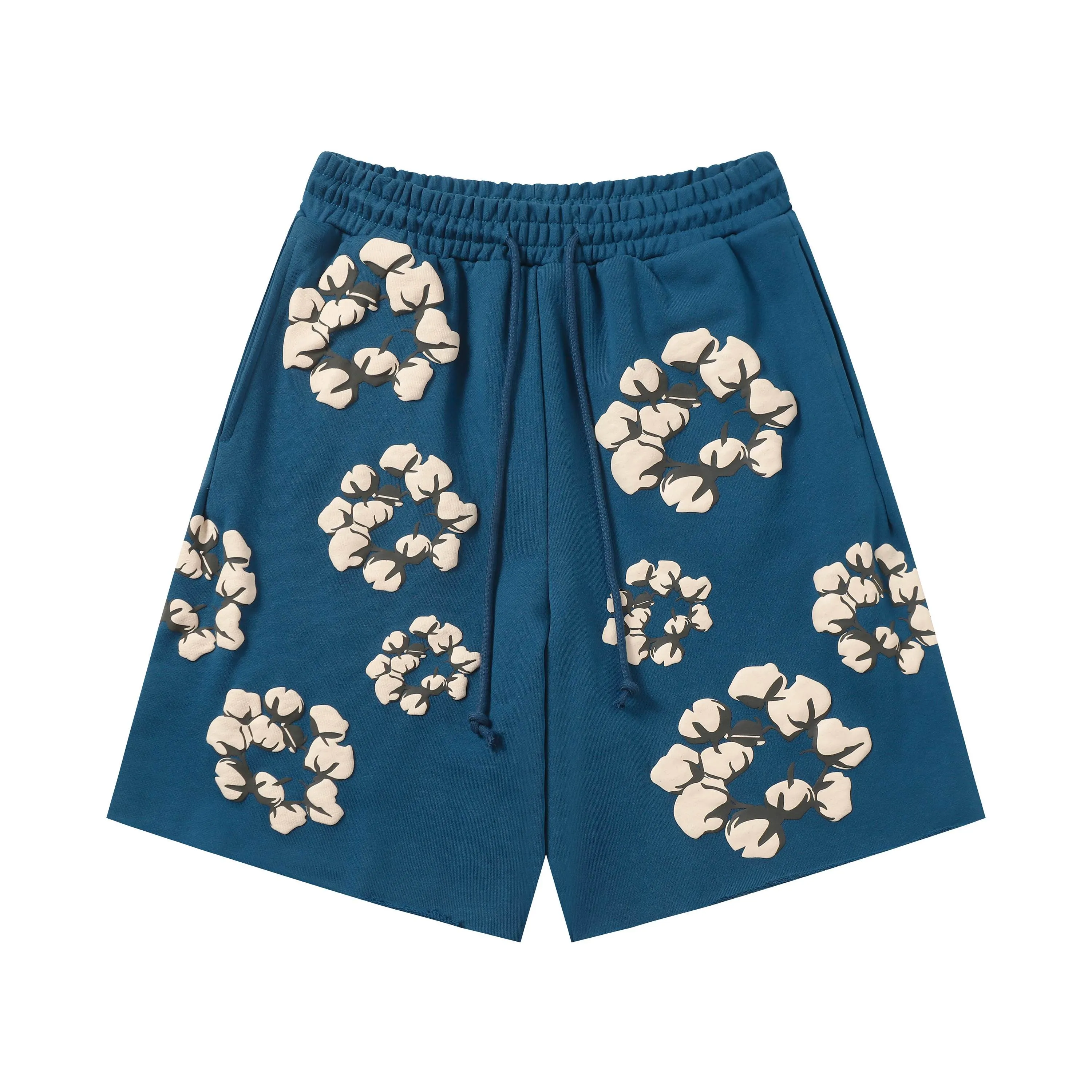 8201# 8 color set DENIM TEARS Kapok European and American trendy brand high quality foam flocking printed shorts Color Black Yellow Green Yellow Gray Royal Blue Pink Peacock Blue Size S-XL